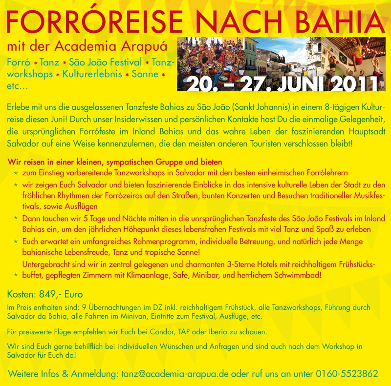 Forroreise mit der Academia Arapua 20.-27. Juni 2011