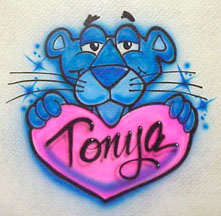 Airbrushed Cartoon panther with heart shirt