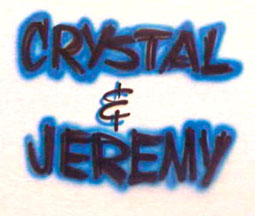 Airbrushed shirt for couples with lettering in bold brush style