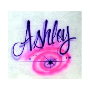 Airbrushed shirt with Name in Script with Swirl and star burst design