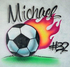 Airbrushed Flaming Soccer ball shirt with personalization