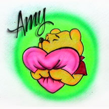 Airbrushed Winnie the Pooh Style Hugging Heart Bear Shirt