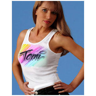 Airbrushed Name over rainbow scribbles boybeater