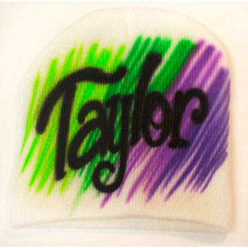 Airbrushed beanie with Colorful streaks and name