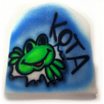 Airbrushed knit beanie hat - Peek-a-boo Frog