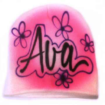 Airbrushed beanie with flowers and name