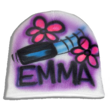 Airbrushed hockey puck & flowers Beanie - Personalized