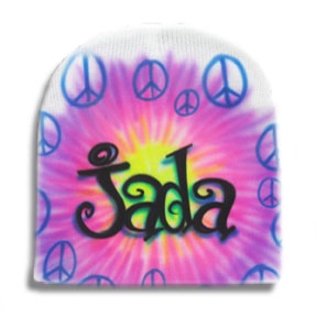 Airbrushed beanie with peace signs