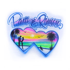 Airbrushed Double heart beach w/lovers