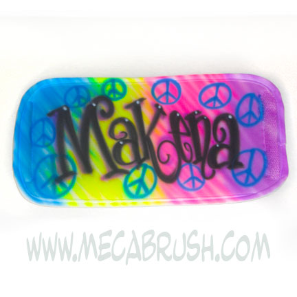Curly name & Peace Signs over rainbow Can Cooler