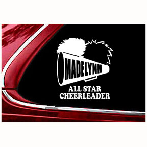 6\" white vinyl Decal - megaphone & team name for cheerleader
