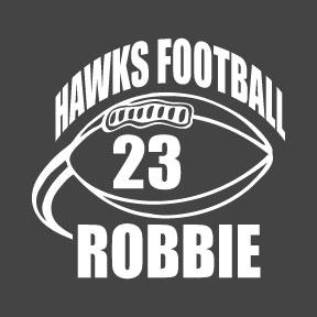 6\" white vinyl swooshing Football Decal with team name & number