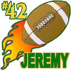 Flaming football decal with name & number