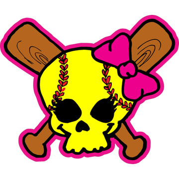3" Cutesy Skull softball with bats helmet decal
