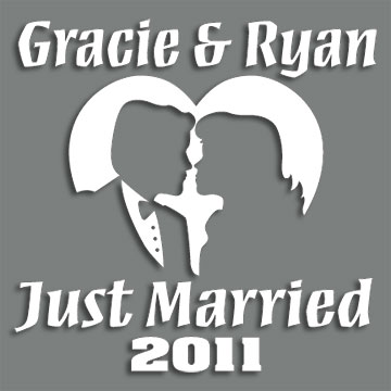 Just Married Personalized 6\" white decal