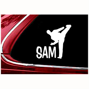 6 in White Vinyl Personalized Martial Arts Kick Decal