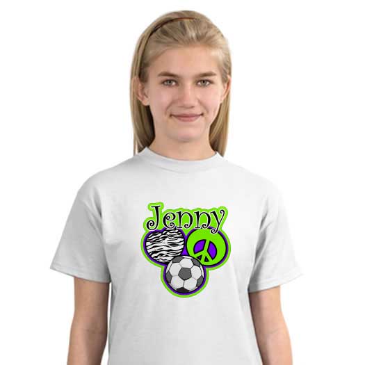 Printed Peace Love Soccer with Zebra Personalized Shirt