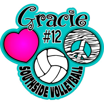 Zebra stripe themed Love Peace Volleyball decal