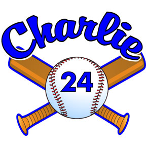 Baseball over crossed bats decal with player's name and number