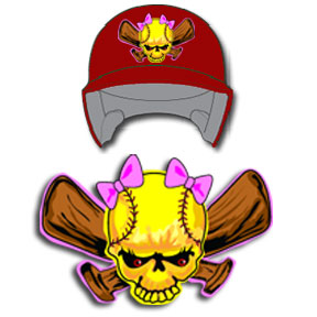 Skull softball with bats helmet decal