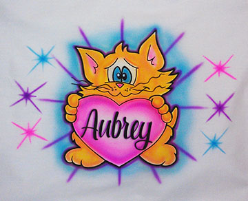 Adorable Kitty  n Heart airbrushed shirt with any name