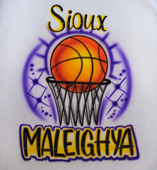 Airbrushed Basketball with Hoop Shirt with Team Name