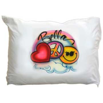 Airbrushed Love Peace Happiness Pillowcase