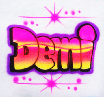 Airbrushed shirt with bold multicolored lettering