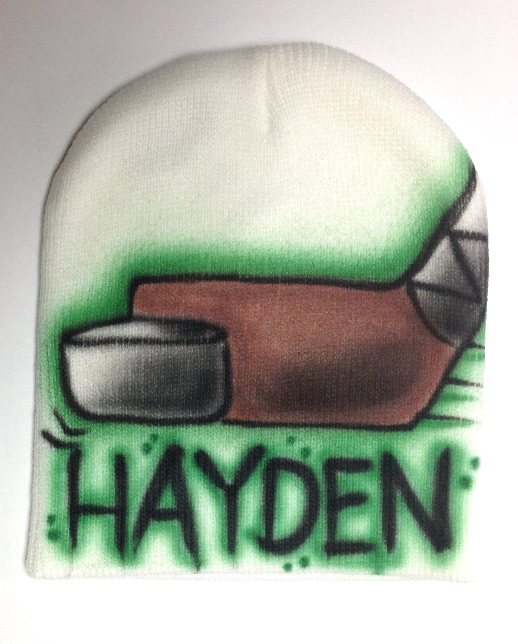 Airbrushed hockey stick and puck Beanie - Personalized