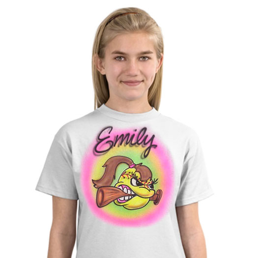 Cartoon ball with ponytail Shirt with team name on back