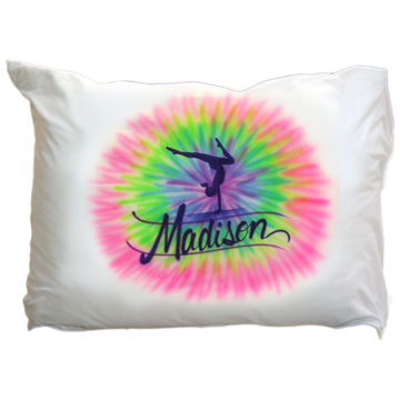 Airbrushed Gymnastics PIllowcase with TieDye background