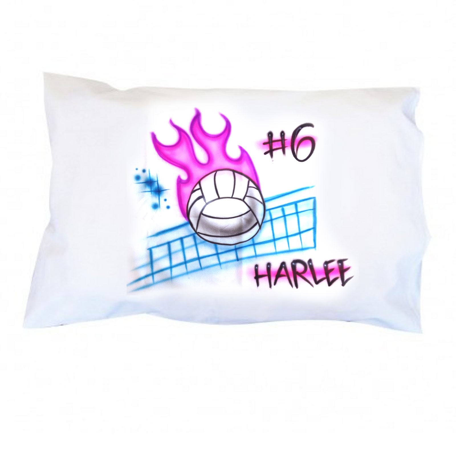 Personalized pillow case with flaming volleyball design