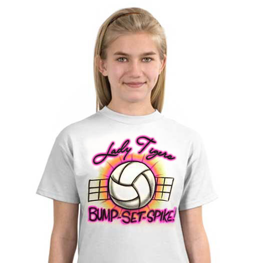 Airbrushed -Bump set spike! - personalized volleyball shirt with name/number on back