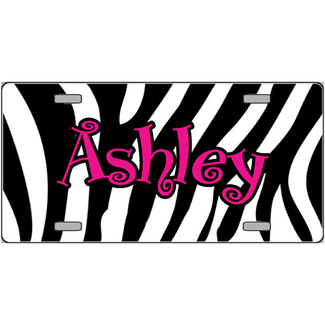 Zebra Striped Plate with girly name