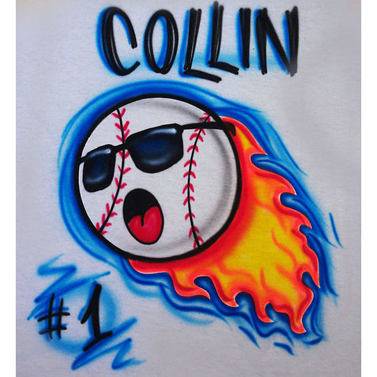 Airbrushed Flaming Cool Baseball Design with team name on back