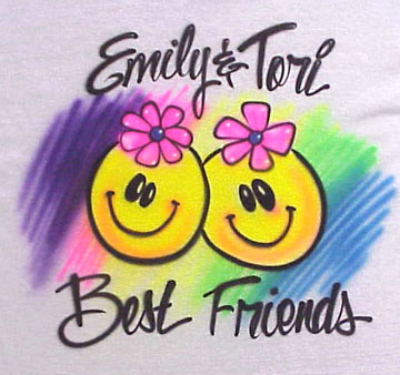 Best Friends 2 smiley faces Airbrushed shirt