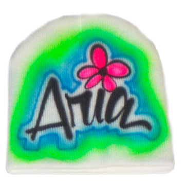Flower with Script name airbrushed Beanie hat