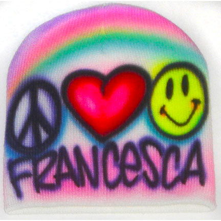 Personalized Peace-Love-Happiness Airbrushed Beanie Hat