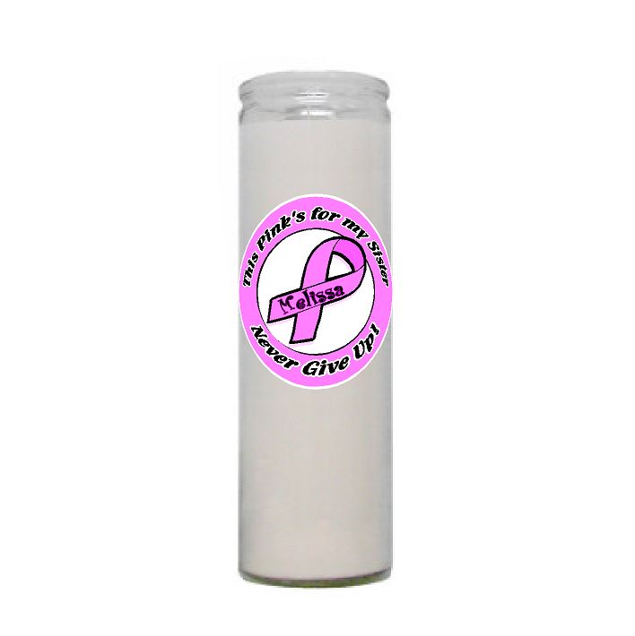 Breast Cancer Awareness Ribbon Candle \"Never Give Up\" Personalized