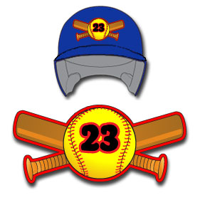 Softball & crossed bats decal with player's number