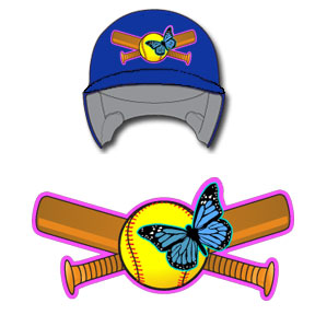 Softball with bats & Butterfly helmet decal