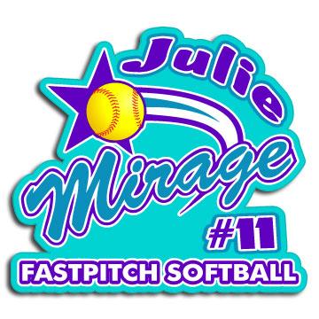 Mirage Softball Personalized decal with purple text