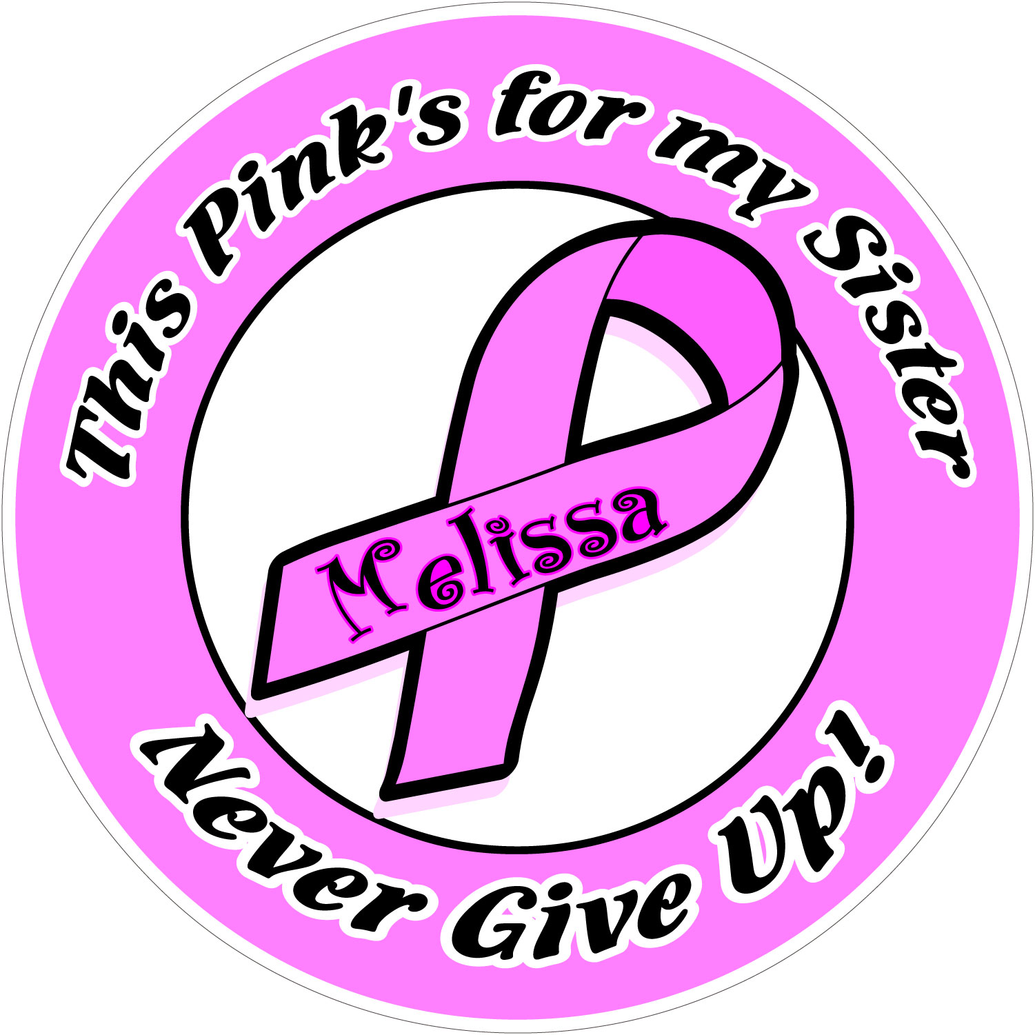 Breast Cancer Awareness ribbon decal \"Never Give Up\" Personalized