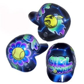 Airbrushed \"Girl Power\" helmet with flower & flaming ball