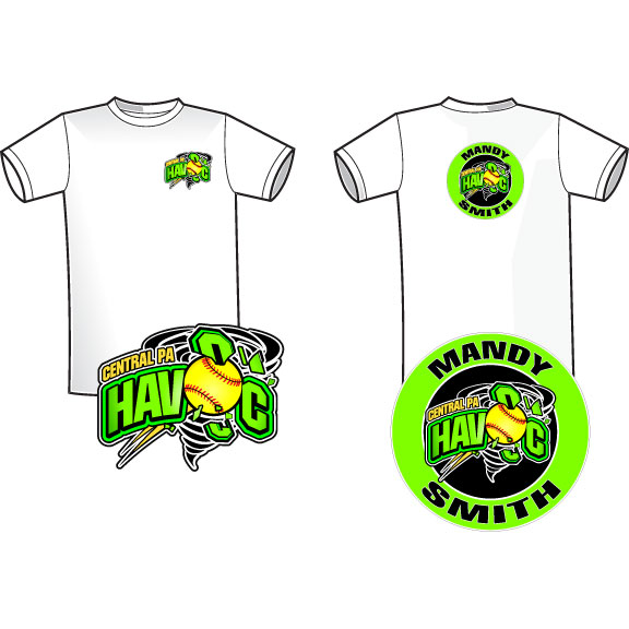 Havoc Softball Pocket logo personalized T-shirt in white, black or lime