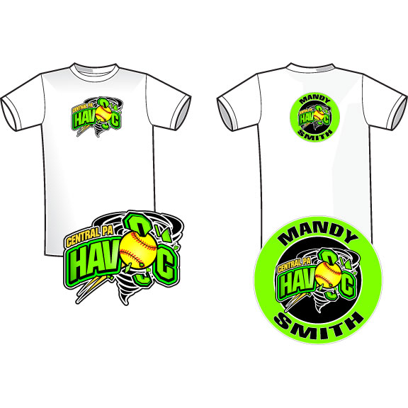 Havoc Softball logo personalized Player T-shirt in white, black or lime