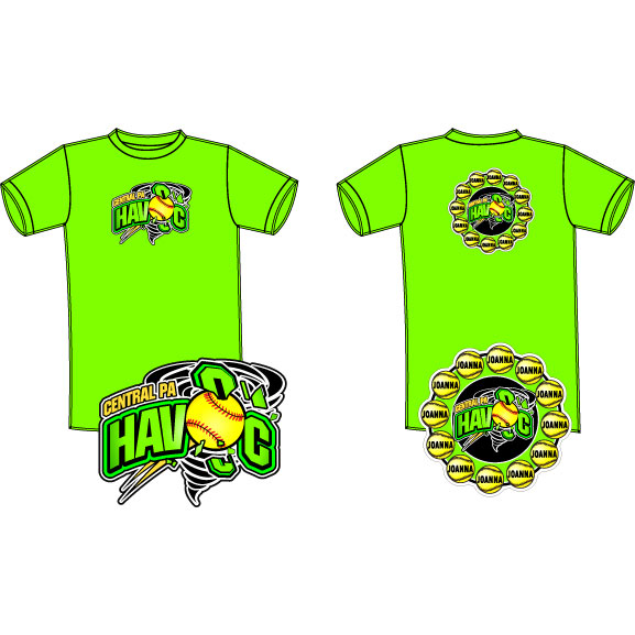 Havoc Softball Logo Roster T-shirt in white, black or lime