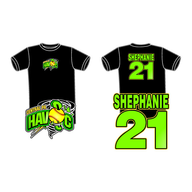 Havoc Softball logo personalized Player Number Shirt in black