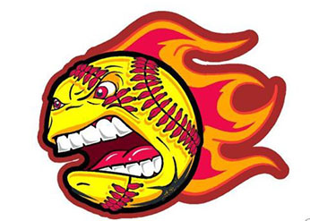 Screaming Softball with Flames Helmet Decal- Left