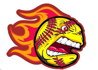Screaming Softball with Flames Helmet Decal-Right